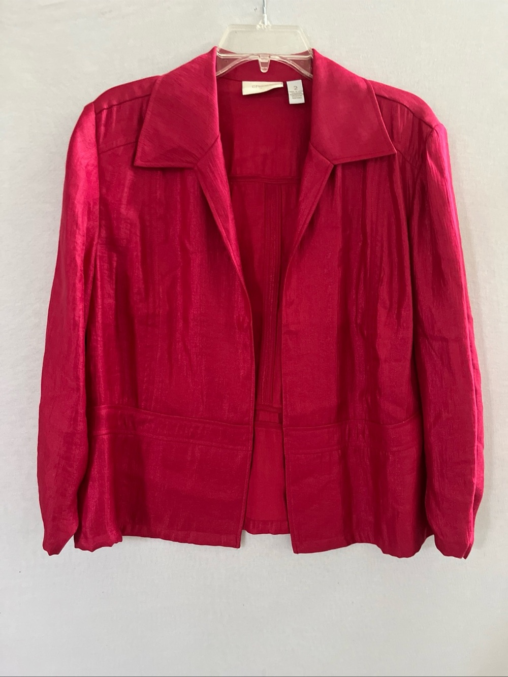 Chico's 2 Hot Pink Shimmer Open Blazer Jacket Ruched Cuff Barbiecore (12/14 L)
